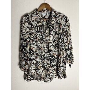 Hot Cotton M Pure Linen Blouse Top Button Down Shirt Floral Artsy Lagenlook Art